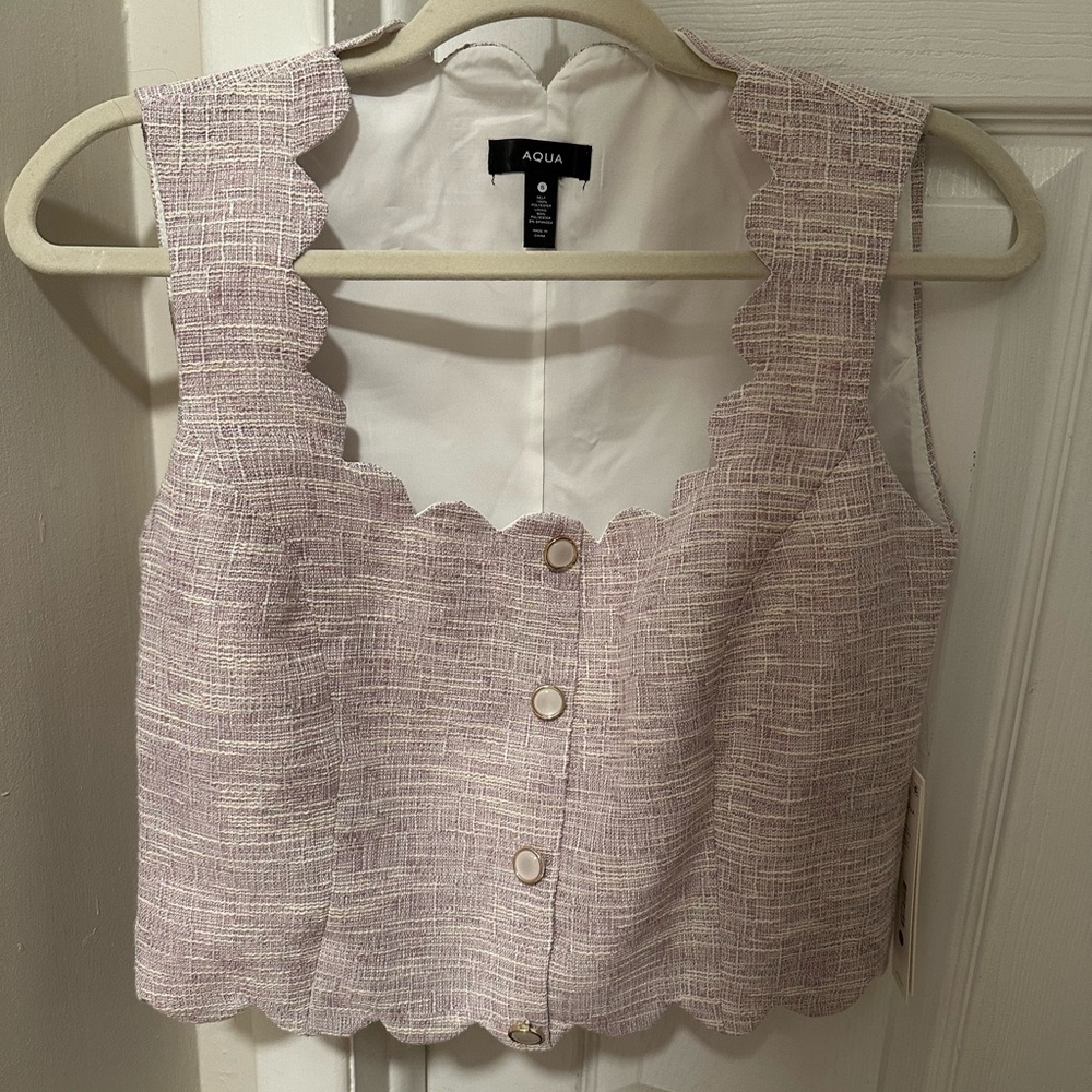 Aqua Women's Textured Purple lilac Scalloped Tank Top